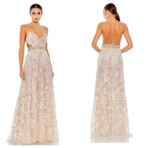 Mac Duggal Women's Oyster Deep V-neck Evening Dress Size 12 NWT